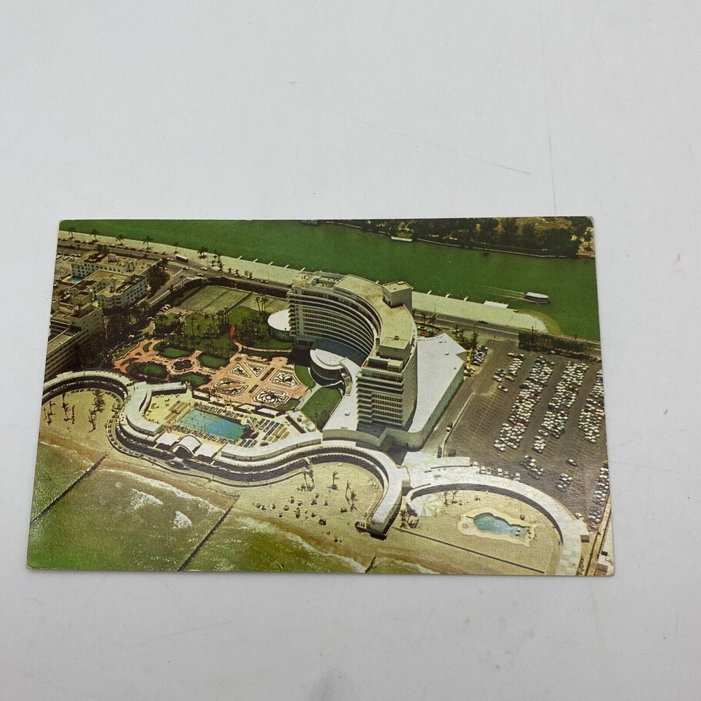 Vintage Fontainebleau‎ Miami FL Postcard Resort Hotel Posted 1957 Aerial View